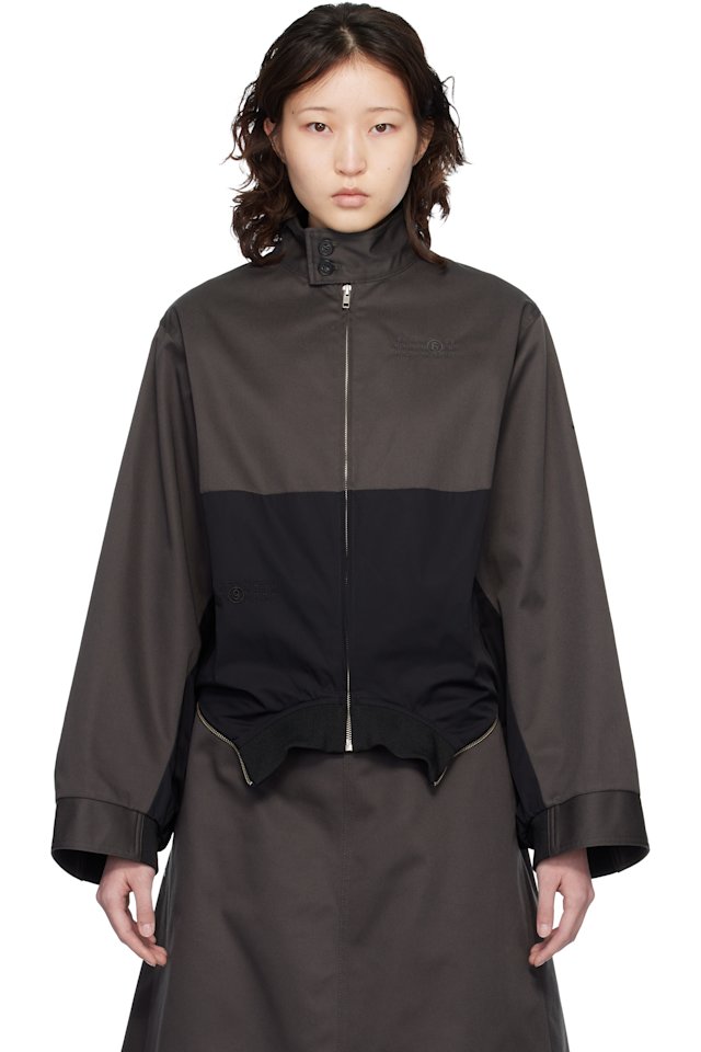 MM6 Maison Margiela — Black Mirrored Two-Tone Zip Jacket