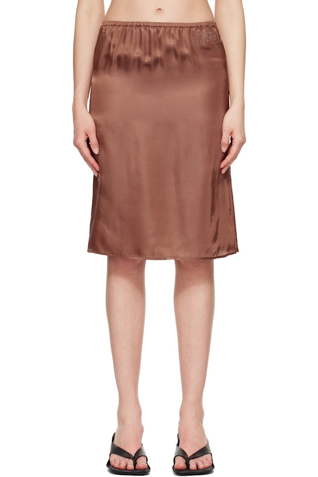 MM6 Maison Margiela — Brown Satin Midi Skirt