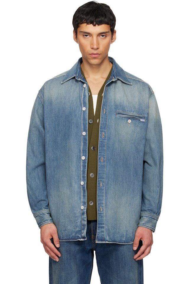 MM6 Maison Margiela — Blue Long-Sleeved Denim Shirt