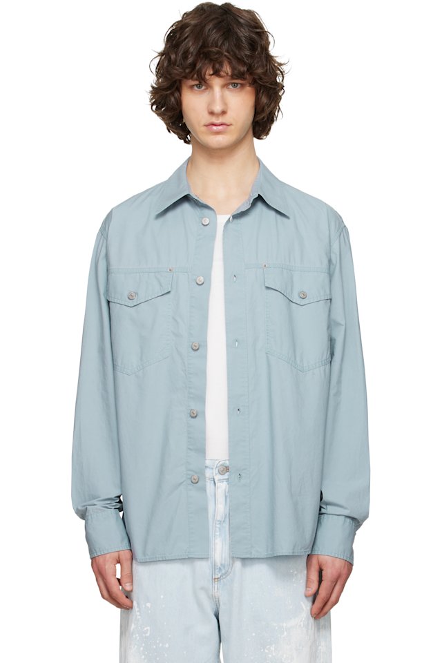 MM6 Maison Margiela — Blue Long-Sleeved Shirt