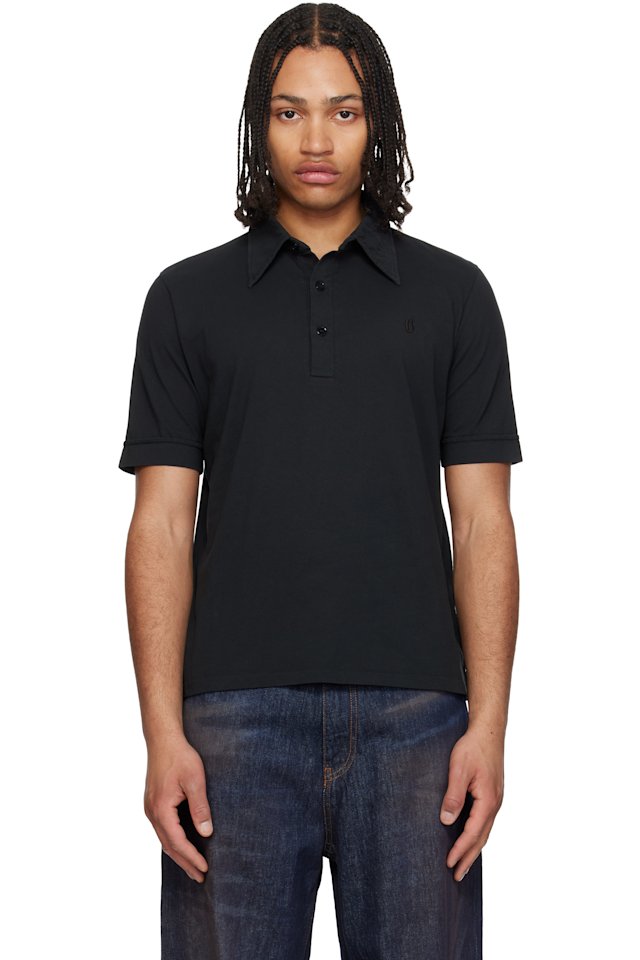 MM6 Maison Margiela — Black Embroidered-Logo Polo