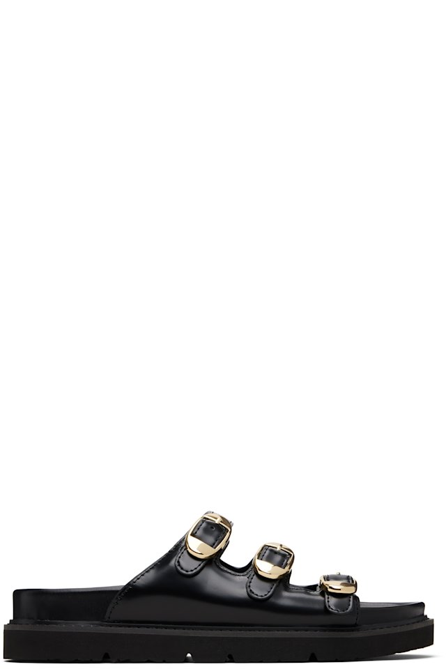 Marc Jacobs — Black 'The Leather Kiki' Slide Sandals