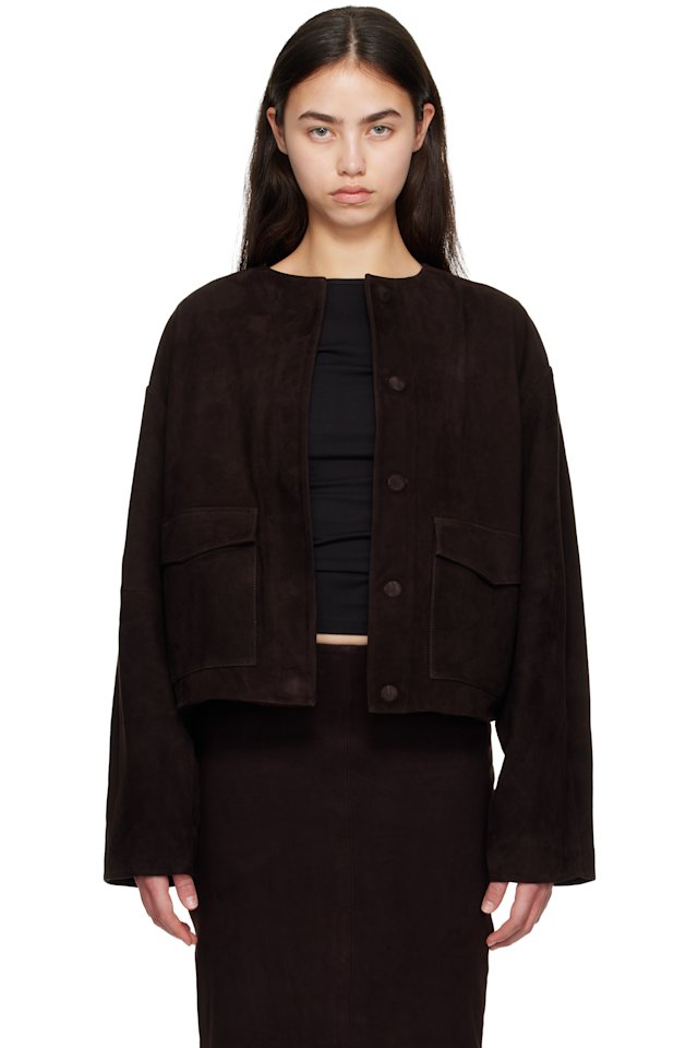 St. Agni — Brown Suede Utility Cocoon Bomber Jacket