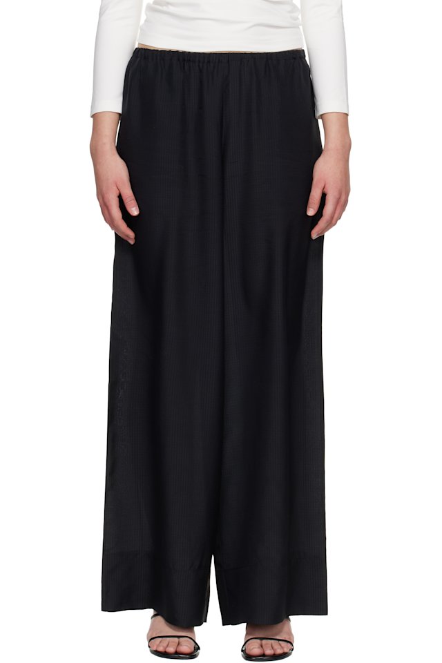 St. Agni — Black Silk Grid Relaxed Trousers