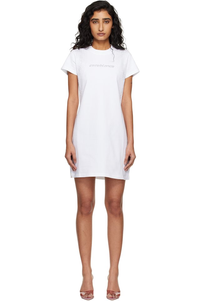 Casablanca — White Crystal Halftone Logo T-shirt Minidress