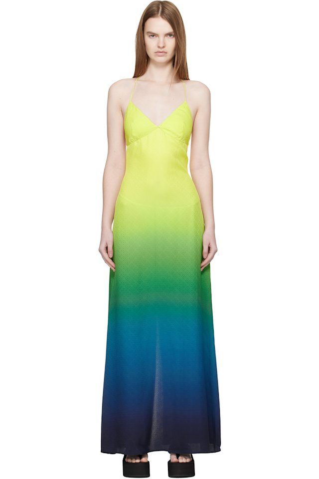 Casablanca — Green & Blue Jacquard Monogram Gradient Maxi Dress