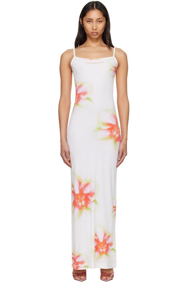 Casablanca — Off-White Glitch Orchid Soft Ribbed Maxi Dress