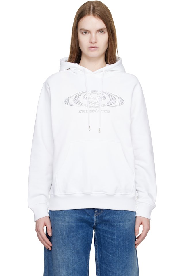 Casablanca — Off-White Crystal Warped Logo Hoodie