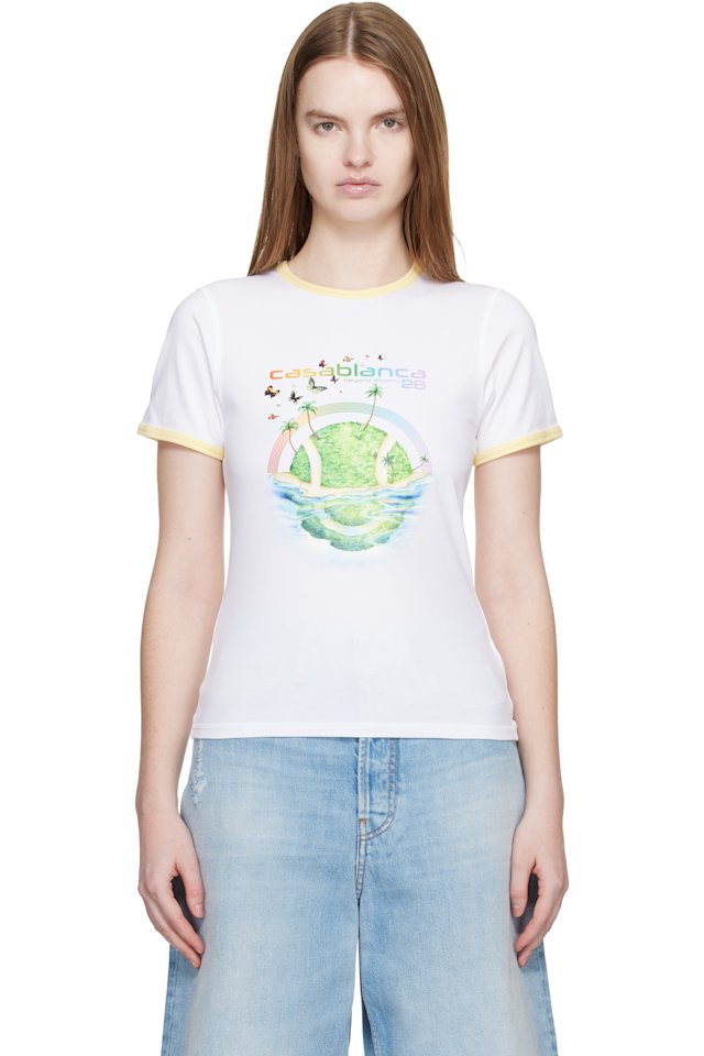 Casablanca — White Beyond Destiny Longline Ringer Short Sleeve T-shirt