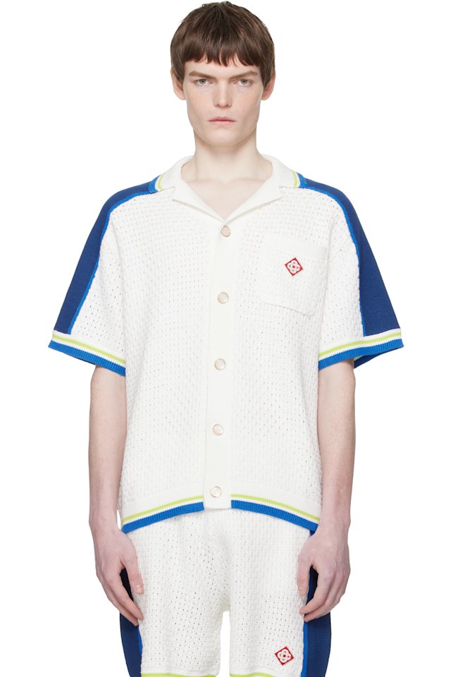 Casablanca — Off-White & Blue Short Sleeve Crochet Shirt