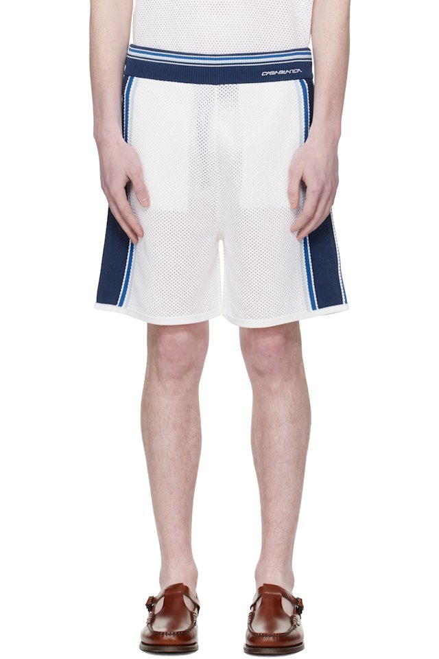 Casablanca — Off-White & Blue Striped Mesh Track Shorts