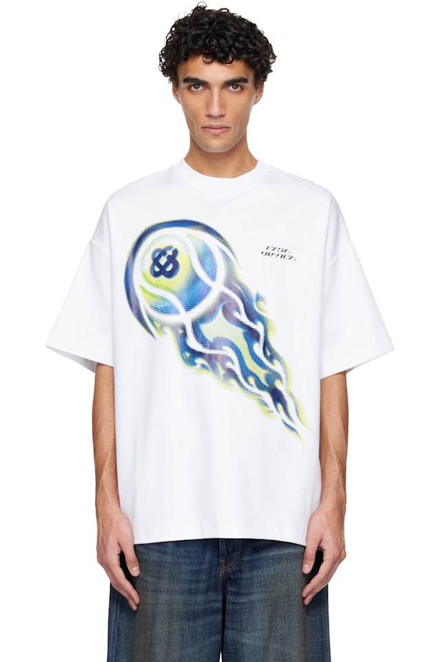 Casablanca — White Flaming Tennis Ball Oversized Short Sleeve T‑shirt