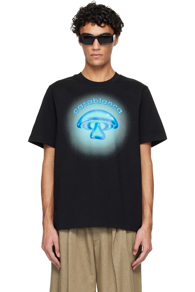 Casablanca — Black Airbrush Mushroom Logo Short Sleeve T‑shirt