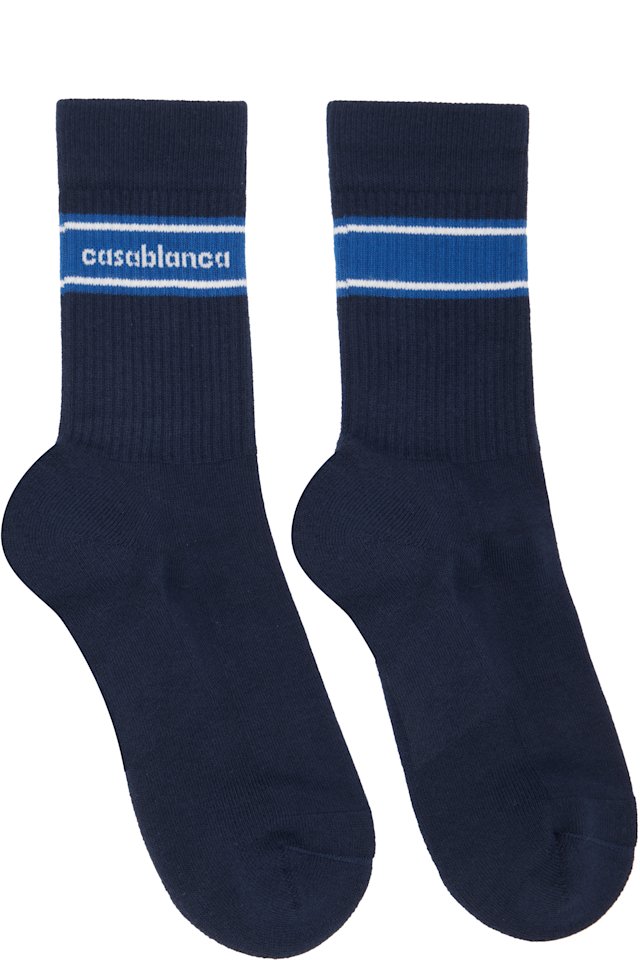 Casablanca — Navy Sporty Stripe Socks