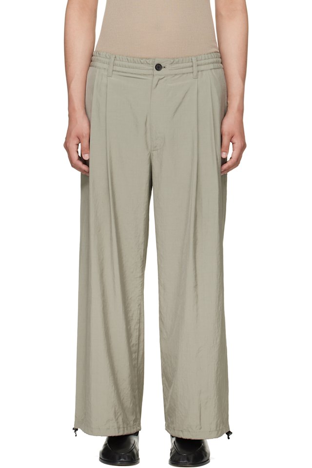 YOKE — Taupe Silk Nylon 2Pleated Easy Trousers