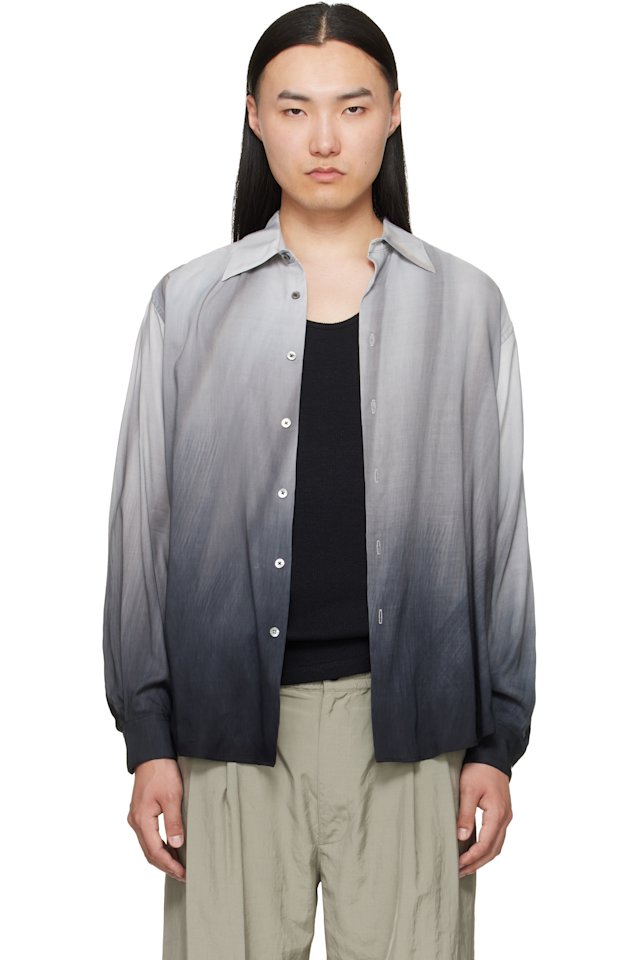 YOKE — Gray Cotton Silk Lawn Hand Painted Loose Fit Shirt