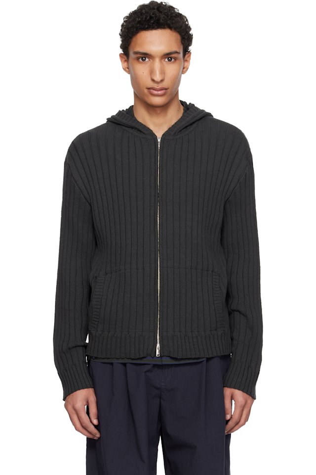 YOKE — Gray Cotton Wide Rib Hoodie