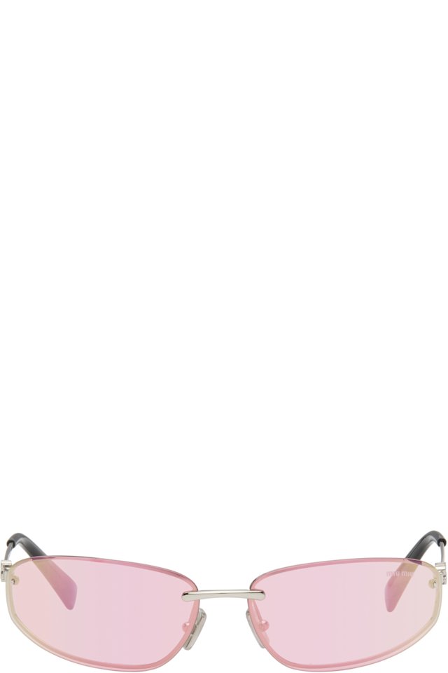 Miu Miu Eyewear — Pink Rimless Metal Oval Sunglasses