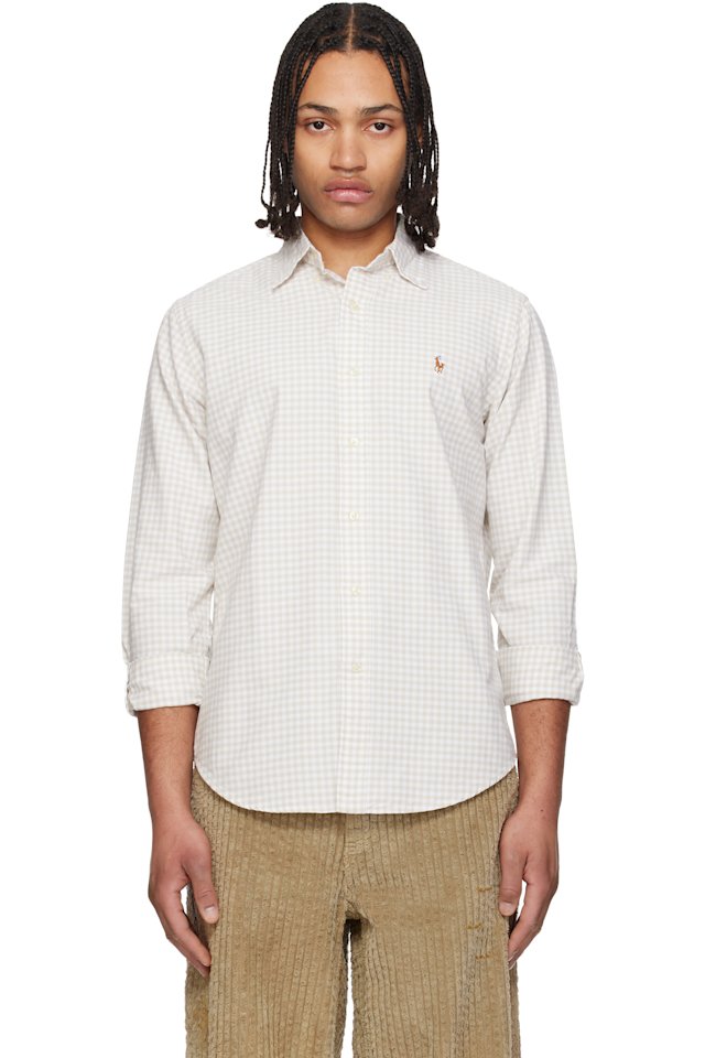 Polo Ralph Lauren — Beige & White Classic Fit Gingham Oxford Shirt