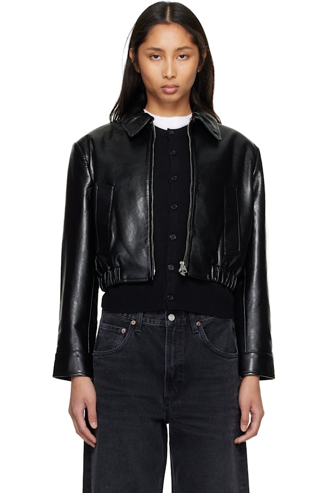 AGOLDE — Black Nahla Cropped Recycled Leather Jacket