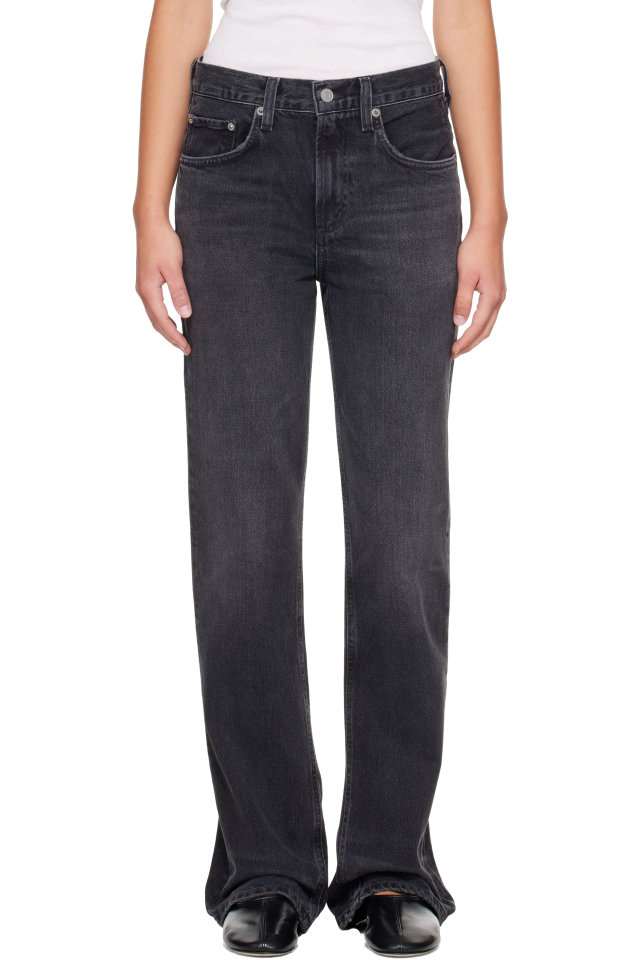 AGOLDE — Black Mid Rise Kick Boot Jeans
