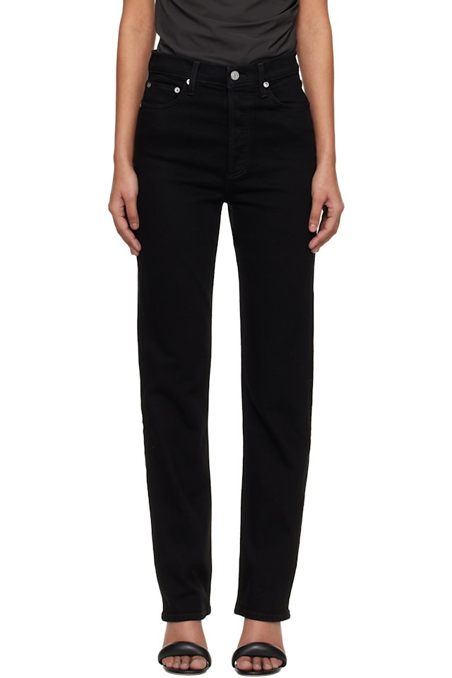 AGOLDE — Black 90's Pinch Waist High Rise Straight Long Jeans