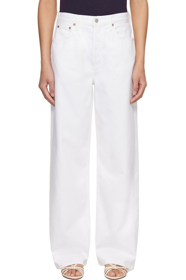 AGOLDE — White Low Slung Baggy Jeans