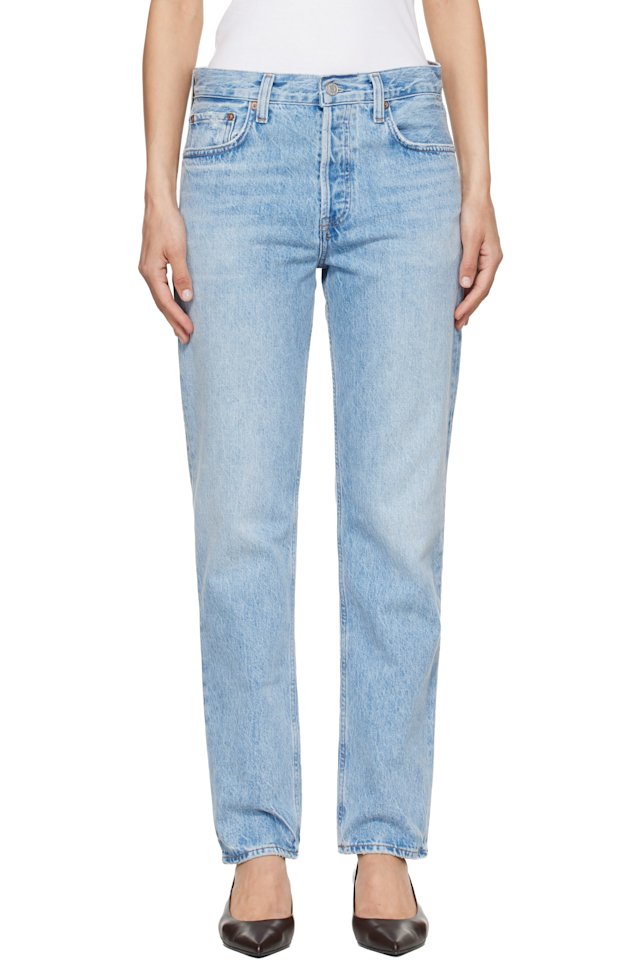 AGOLDE — Blue Romney Mid Rise Straight Leg Jeans