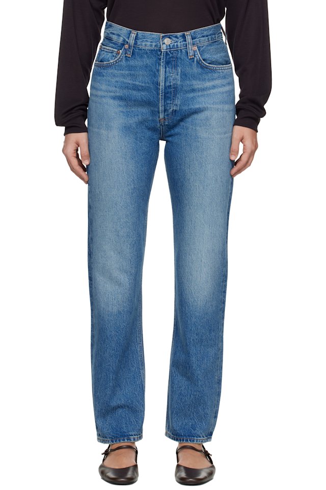 AGOLDE — Blue 90s Pinch Waist High Rise Straight Jeans