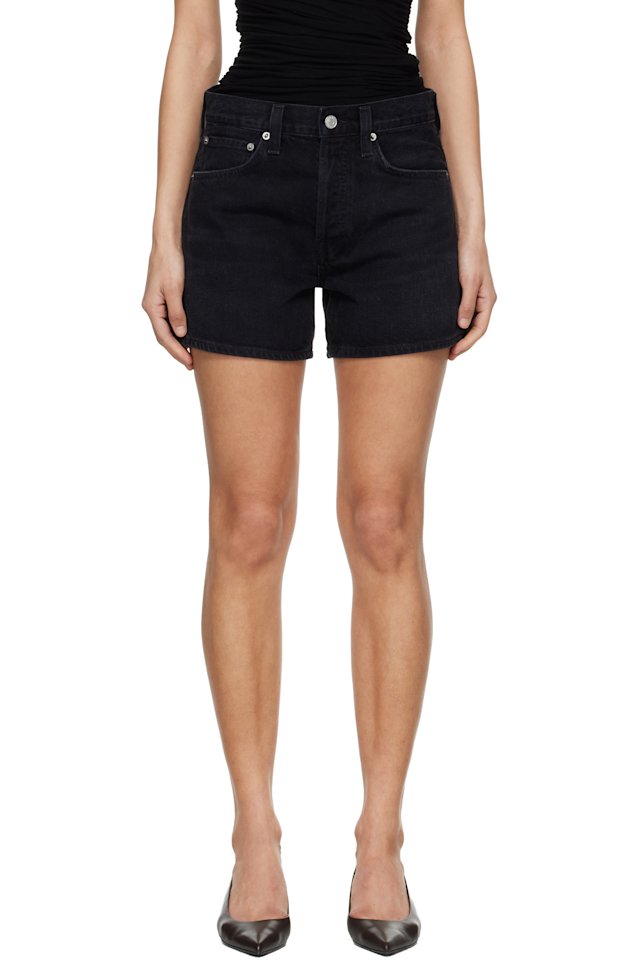 AGOLDE — Black Parker Long Denim Shorts