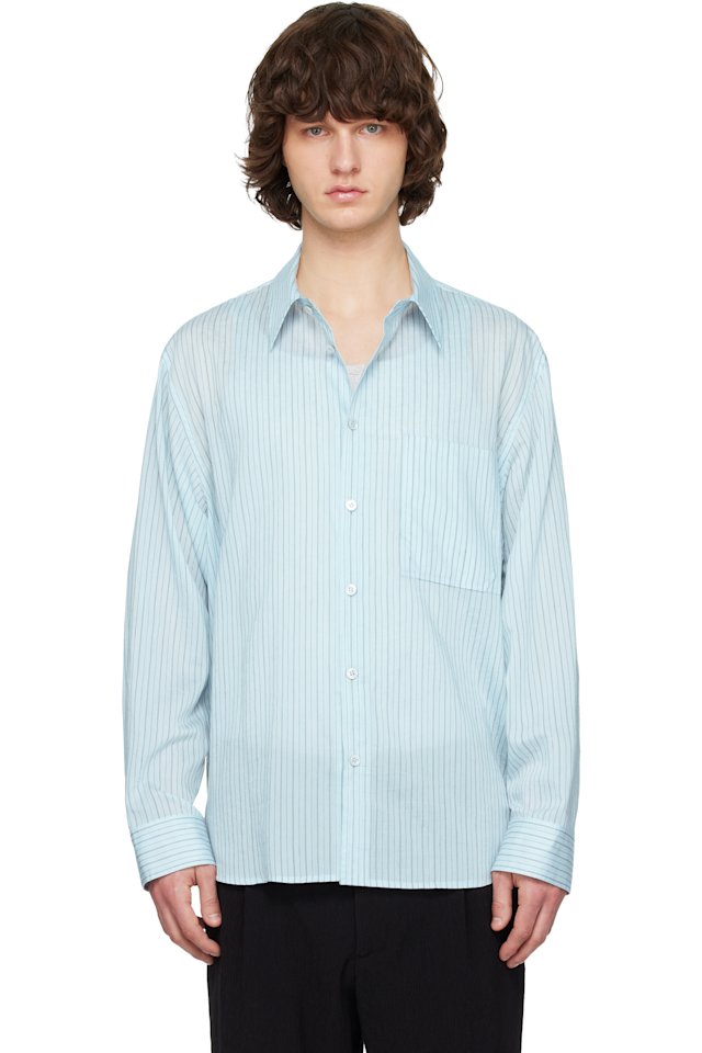 Solid Homme — Blue Lyocell Nylon Stripe Shirt