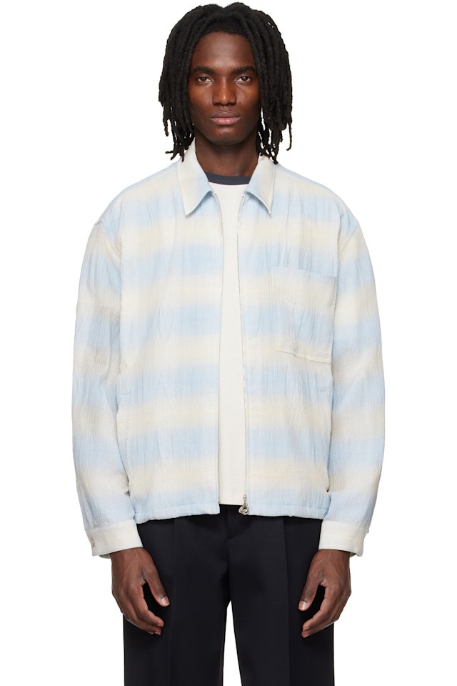 Solid Homme — Blue & Beige Striped Zip-Up Shirt