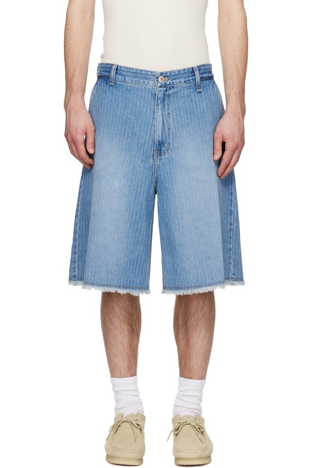 Solid Homme — Blue Stripe Denim Bermuda Shorts