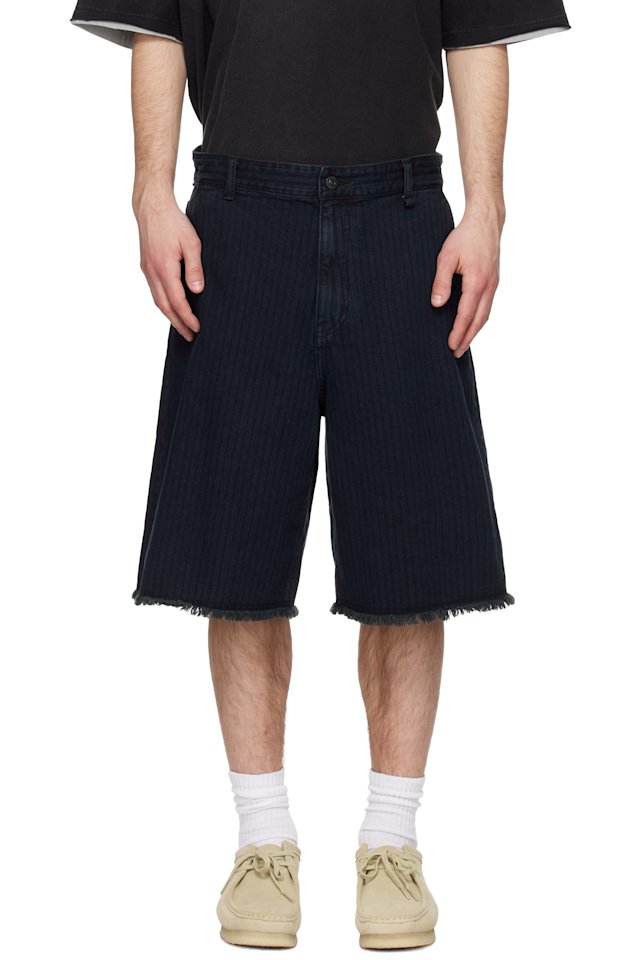 Solid Homme — Black Stripe Denim Bermuda Shorts