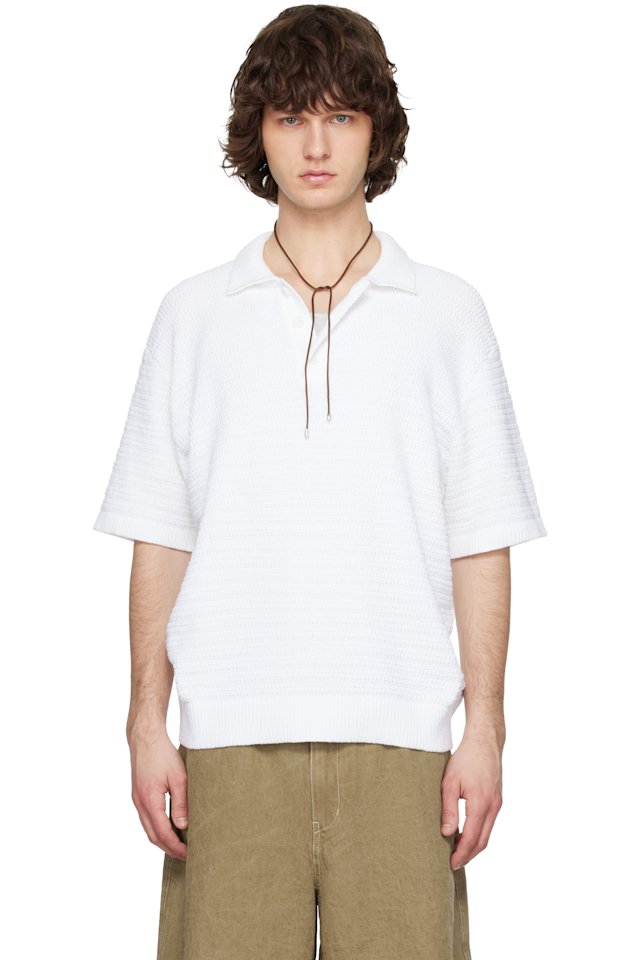 Solid Homme — White Textured Polo