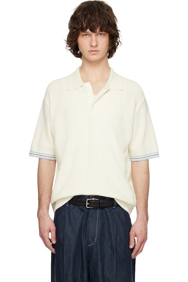 Solid Homme — Off-White Collared Short-Sleeve Terry Knit Polo