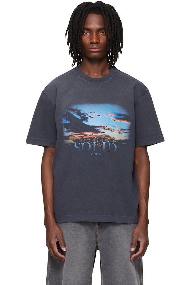 Solid Homme — Gray Dropped Shoulder T-shirt
