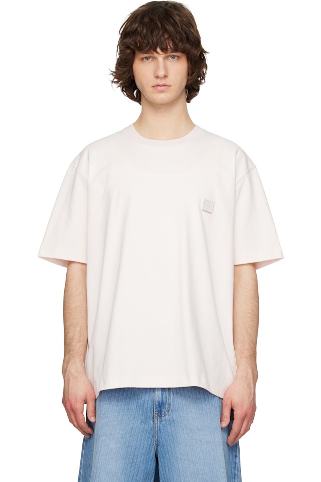 Solid Homme — Pink Solid Tweed Back Logo Short Sleeve T-shirt