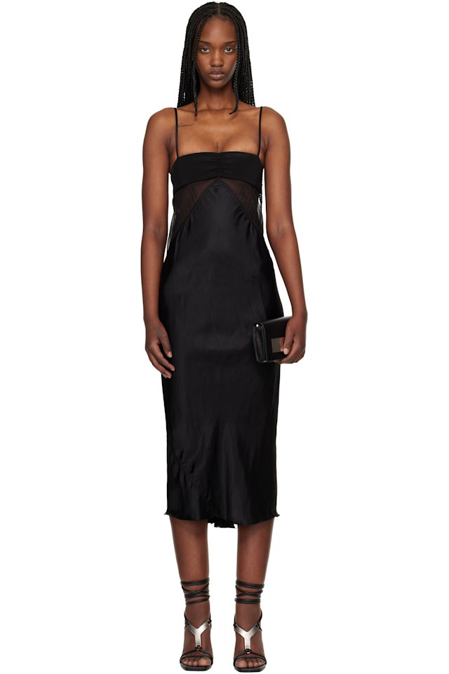 Rick Owens — Black Temple Combo Slip Midi Dress
