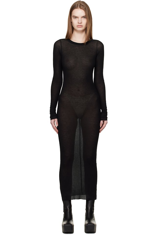 Rick Owens — Black Temple Rib LS Midi Dress