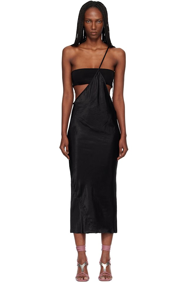 Rick Owens — Black Temple Bias Strap Midi Dress