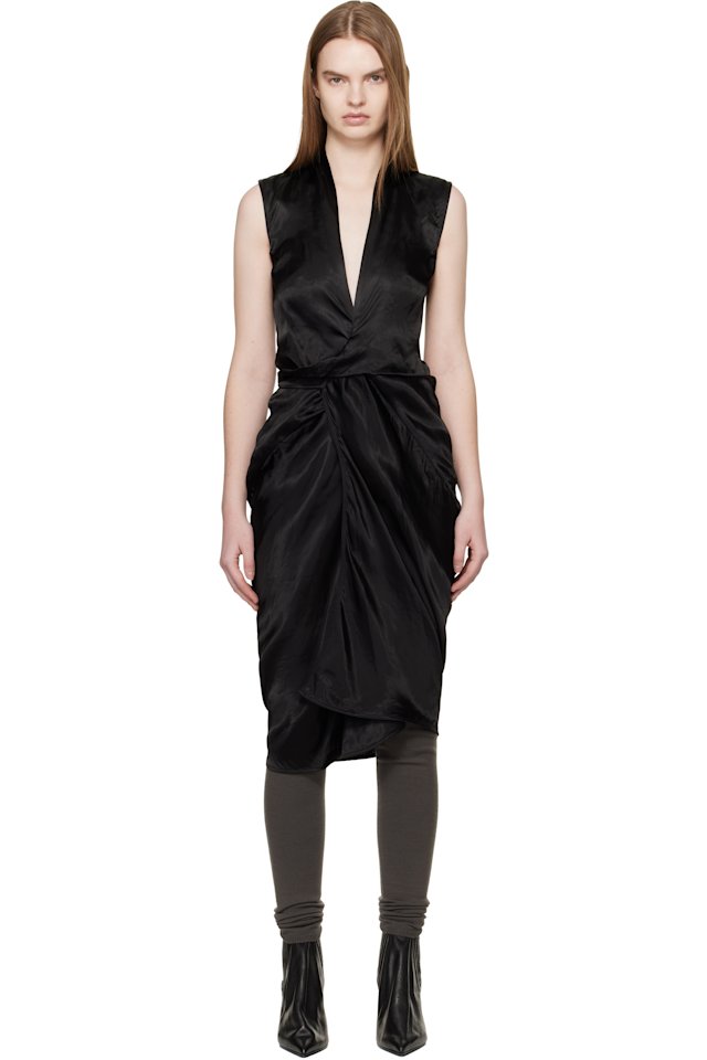 Rick Owens — Black Temple Wrap SL Midi Dress