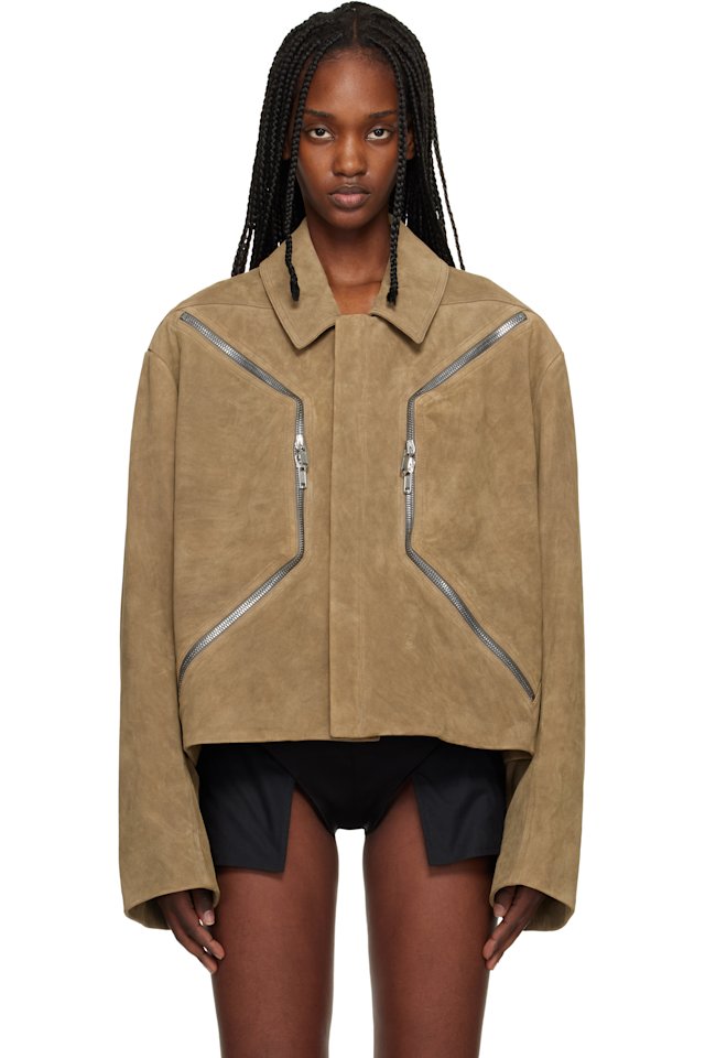 Rick Owens — Beige Temple Heizer Mac Suede Jacket