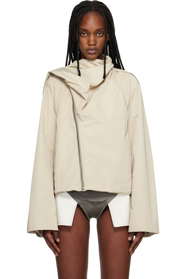Rick Owens — Beige Temple Cropped Scarf Flight Jacket