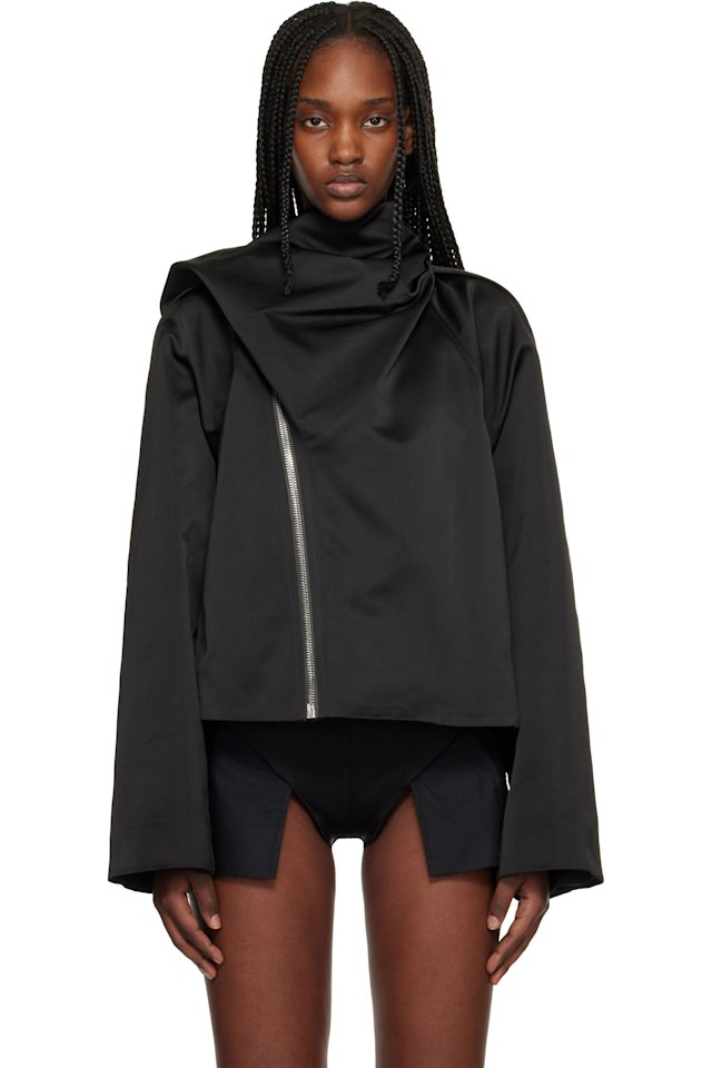 Rick Owens — Black Temple Cropped Scarf Flight Jacket