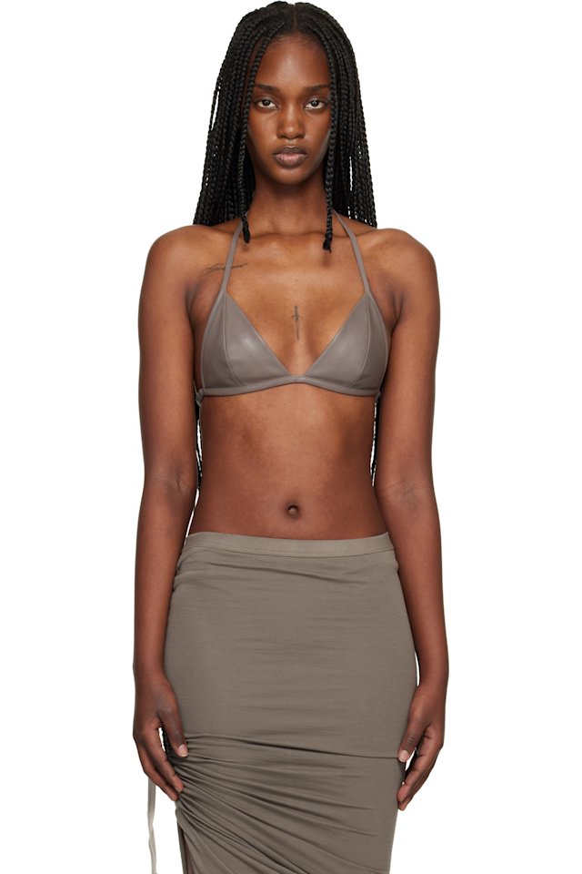 Rick Owens — Gray Temple Waxy Lamb Leather Bra