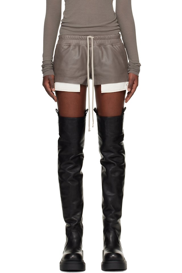 Rick Owens — Gray Temple Fog Leather Shorts