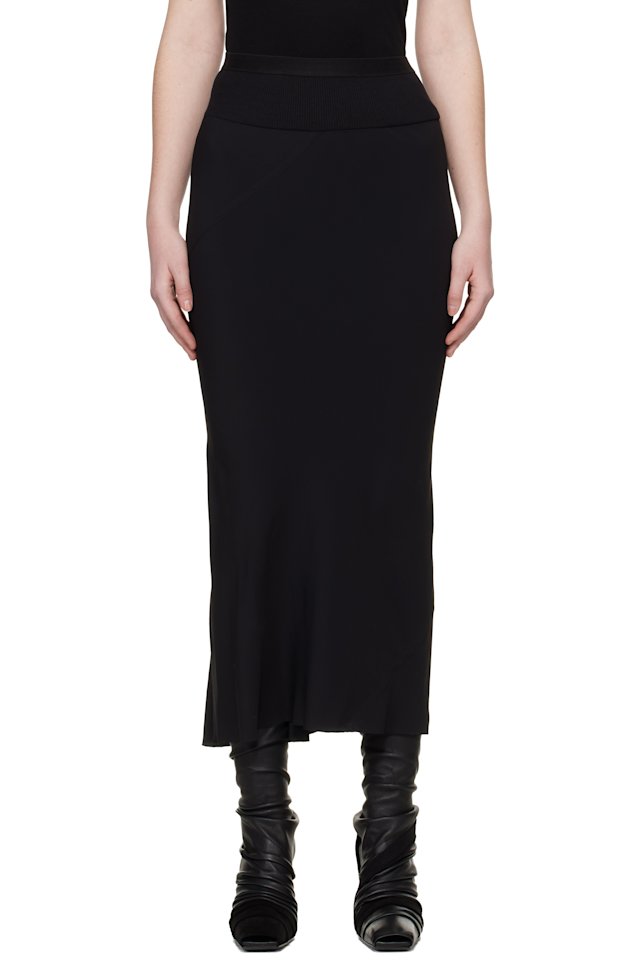 Rick Owens — Black Temple Calf Bias Midi Skirt
