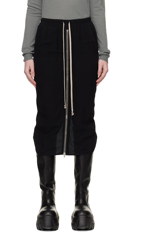 Rick Owens — Black Temple Zipped Short Pillar Midi Skirt