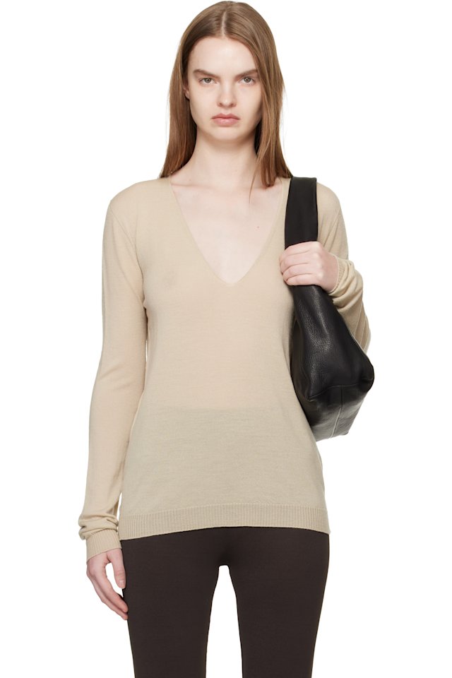 Rick Owens — Khaki Temple V Neck Pull Sweater
